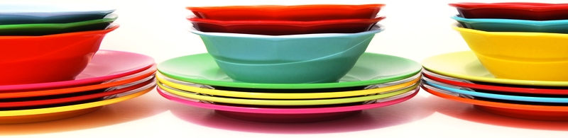 Bright colourful melamine dinner sets, melamine plates and melamine bowls all by Rice DK. Check out the colours - Yellow, Red, Green, Apple Green, Fuschia, Orange, Turquoise, Pink, Soft Blue 